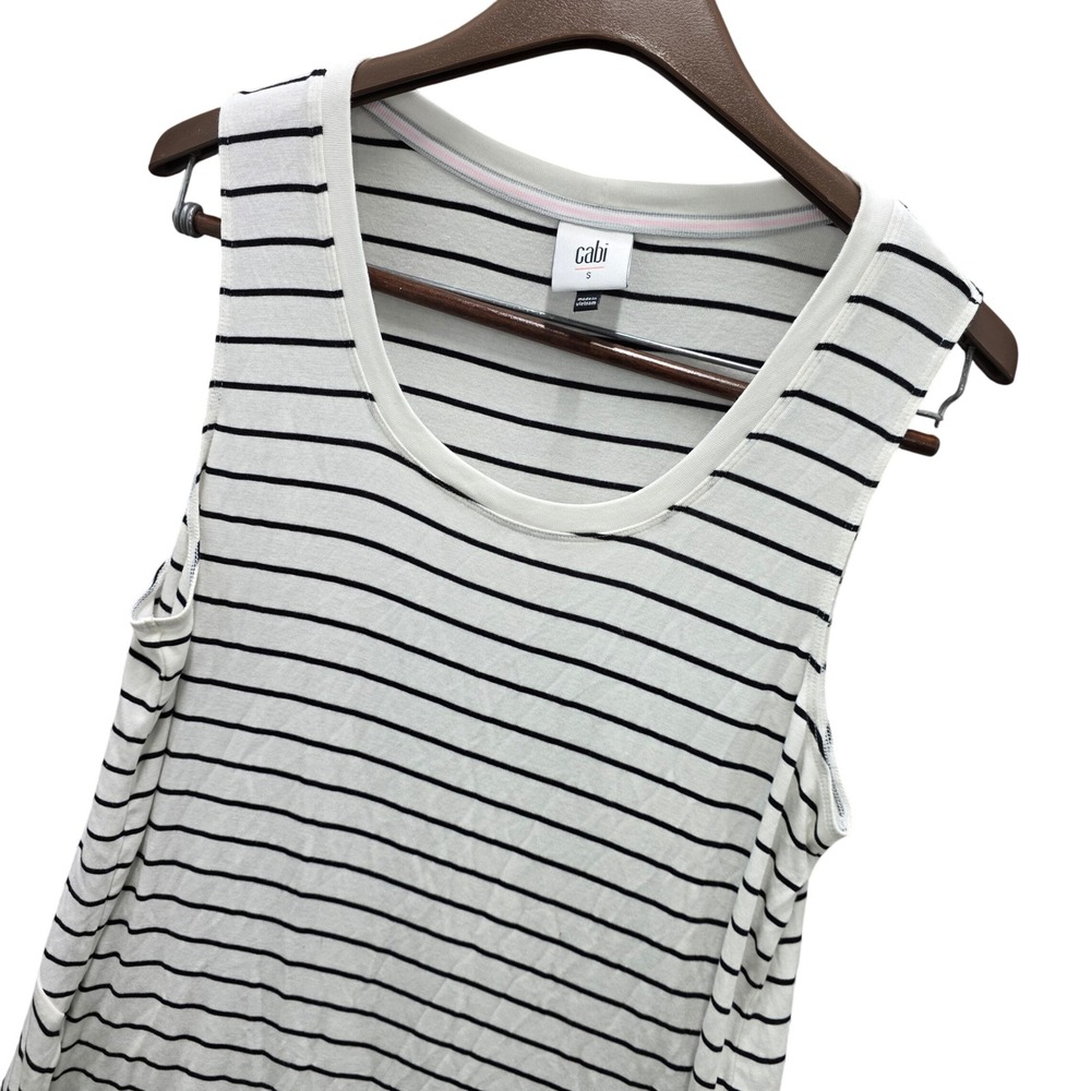 Cabi 5937 Women White Black Striped Sleeveless Tank Top Scoop Neck Small